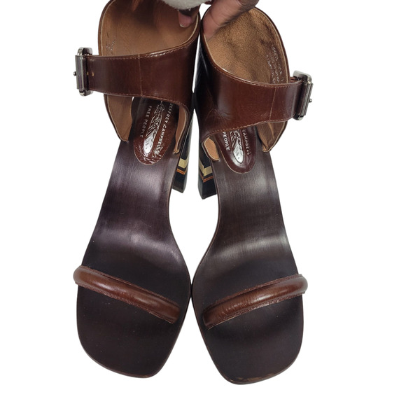 Free People Cabana Heels Brown Jeffrey Campbell Leather Sandals Wooden Block 7 - Picture 11 of 14